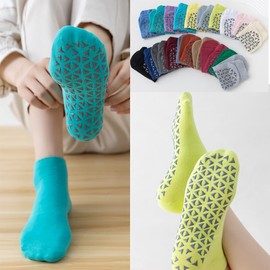 4 Pair Pilates Socks Yoga Socks with Upgarde Grips for Women,Non-Slip Grip Socks for Ballet,Hospital Anti Skid Socks for Women and Men by H HOME-MART Multicolor-C