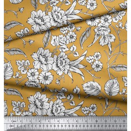 Soimoi Indian Cotton Voile Fabric Floral Printed Sewing Material by The Yard 58 Inches Wide-Yellow