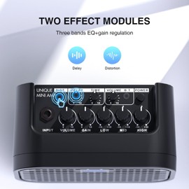 LEKATO Electric Guitar Amp, 10W Mini Guitar Amp, Distortion, Clean, Delay, Three-Band EQ, Gain Regulation, Bluetooth Guitar Amp Portable for Travel, Room Practice