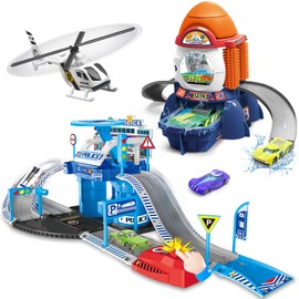 Fistone Kids Parking & Car Wash Playset – with Car Launcher Function and 3 Color-Changing Cars – Fun Racing & Car Wash Toy for Children