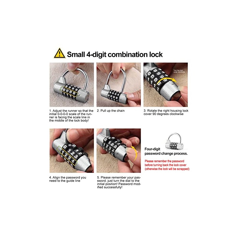 Sonew Password Lock, 4 Dial Digit Code Combination Padlock, Gym