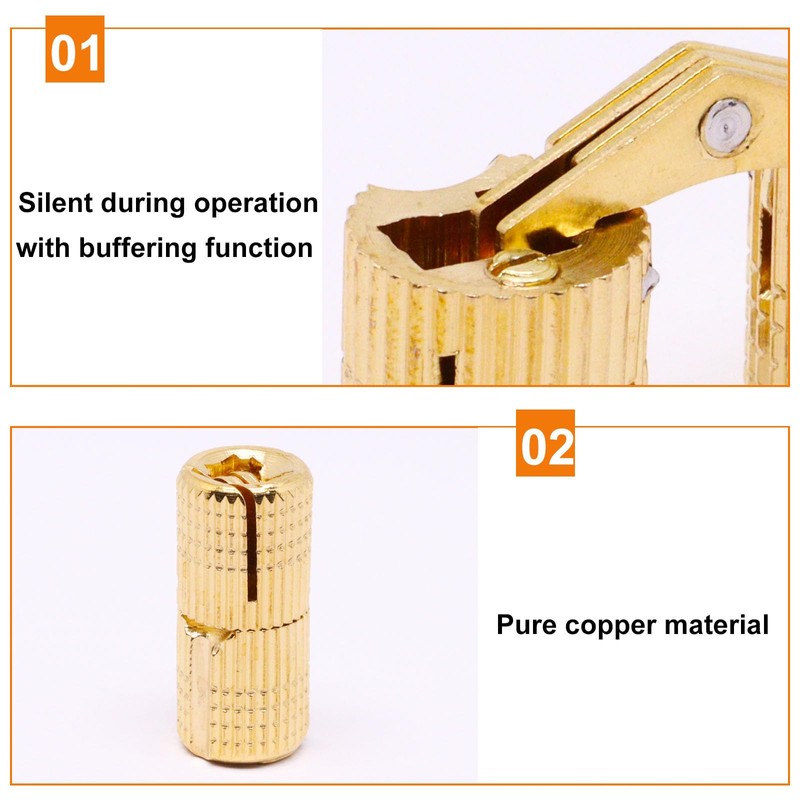 10mm Hidden Brass Barrel Hinges 180 Degree Opening Angle Cabinet