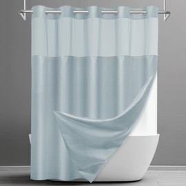 SORTTO No Hook Shower Curtain with Snap in Liner Set Waffle Shower Curtain for Bathroom Hotel Style Fabric Waterproof Inner Liner，71" W x 74" H, Fog Blue