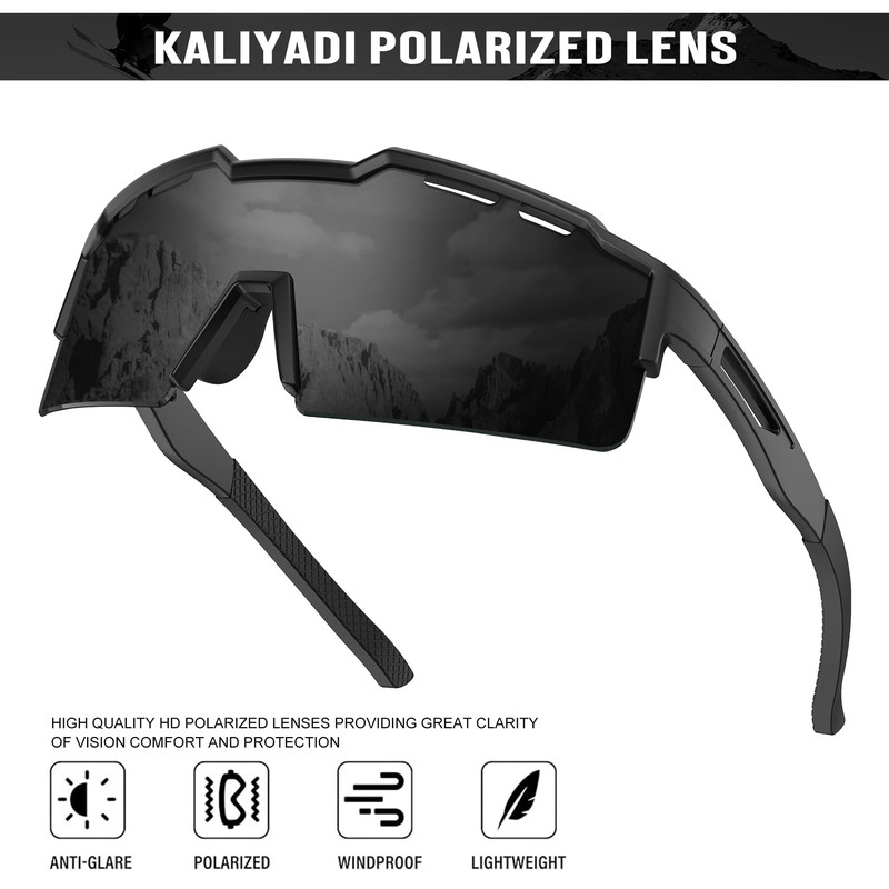 KALIYADI Polarized Sport-Sunglasses-Men Cycling Sunlasses: Lightweight Running Sun Glasses UV400