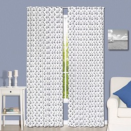 Navy Blue Nautical Print Window Drapery Panels - Set of Two 84 by 42 Inch Panels