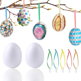 FYOJAIC 25 Easter eggs made of polystyrene for hanging, Easter craft set for painting, labelling and Easter decoration, DIY sequin eggs, Easter decoration for decorating, decorative polystyrene eggs,