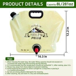 RENEWPOK Collapsible Water Container Bag with Spigot Outdoor Water Container BPA Free Food Grade Water Jug Folding Water Storage Bag for Camping Hiking & Survival Kit Sport 8L/2.1Gallon Green