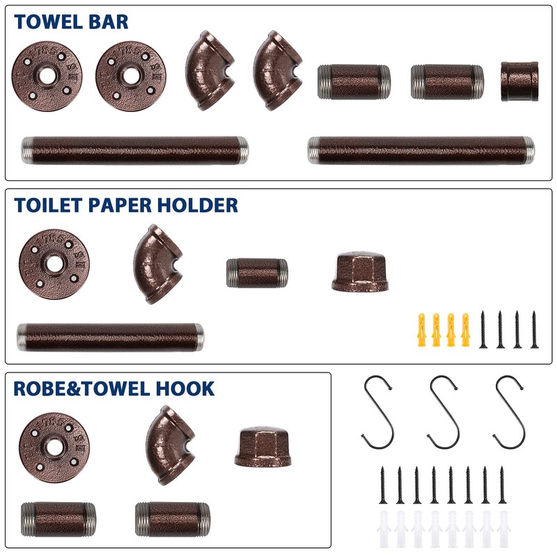 NearMoon 5-Pieces Industrial Pipe Bathroom Hardware Set, Include 18 Inch