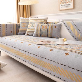 Ksriylm Boho Chenille Anti-Scratch Couch Cover, Waterproof Simple Striped Couch Slipcover, Sofa Cover for Pets,Love Seat, Armrest Covers,Backrest Covers,Non Slip,Breathable,1 Pc 36''x36'' Size, Gray