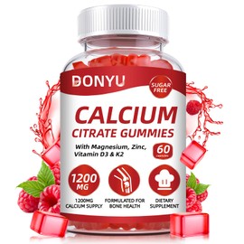Calcium Citrate 1200mg Gummies with Vitamin D3: with Calcium Magnesium Zinc Vitamin D3 K2 for Bone Muscle Immune - Ultimate Absorption Calcium Supplement for Women & Men, Sugar-Free