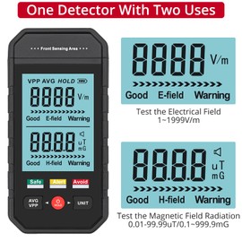 XUNTOP EMF Meter Reader EMF Detector Handheld Digital Electromagnetic Field Radiation Detector with LCD Backlight Sound-Light Alarm Max Average Value Lock for Home Office Industrial Site