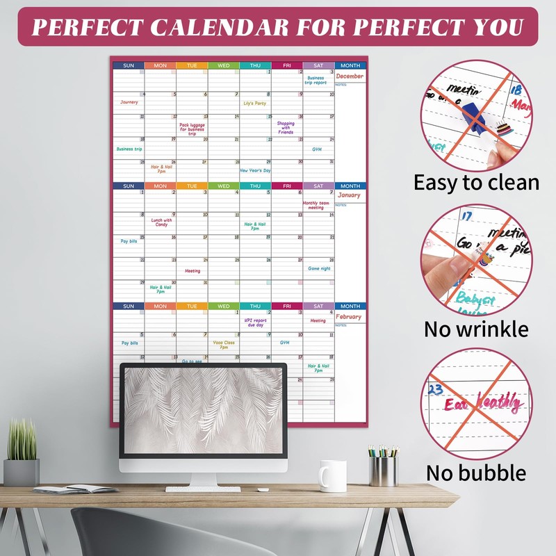 Large Dry Erase Calendar For Wall - Undated 3 Month