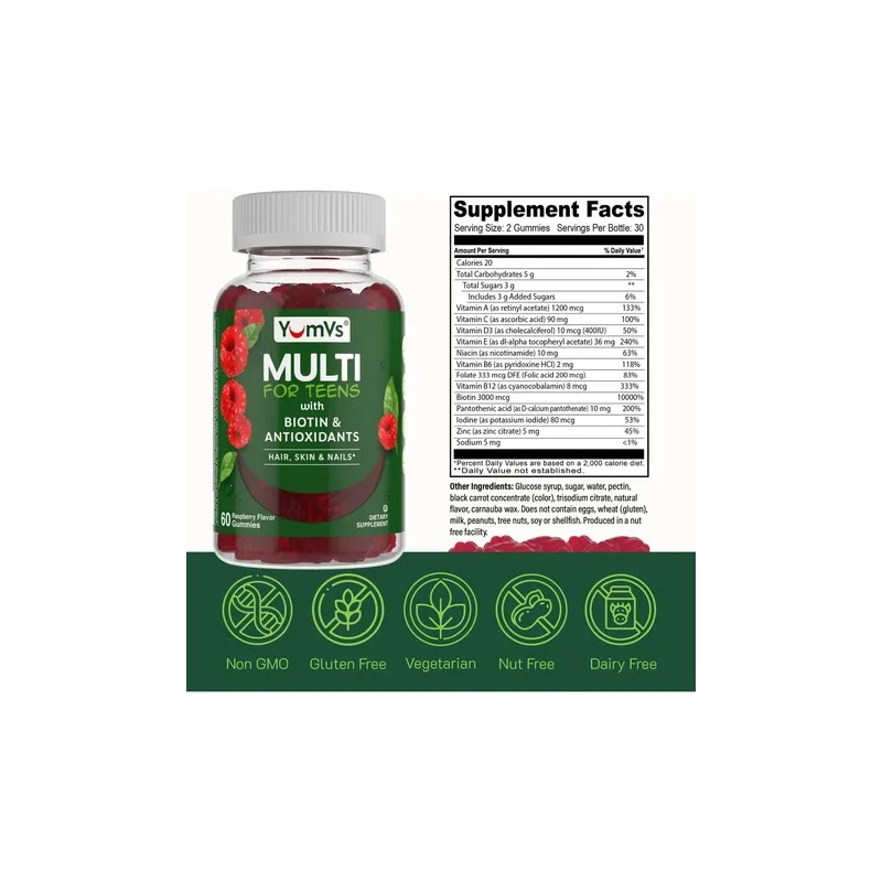 Yum-v's Multivitamínico Teens Con Biotina Y Antioxidantes 60
