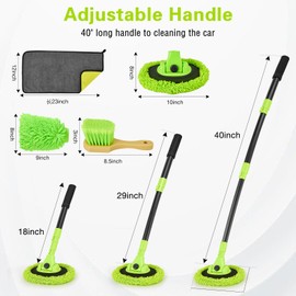 Farafox Car Wash Brush with Long Handle - 15° Curved Extendable Car Wash Mop,Soft Car Washing Brushes with Extra Microfiber Mop Head for Truck SUV Cleaning Not Hurt Paint Scratch Free