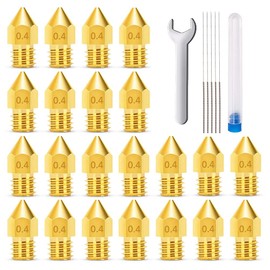 MMOBIEL 20 Pcs Printer Nozzle Extruder E3D 0.4mm Brass E3D V5-V6 3D for Filament 1.75mm Includes 5 Cleaning Needles and Wrench