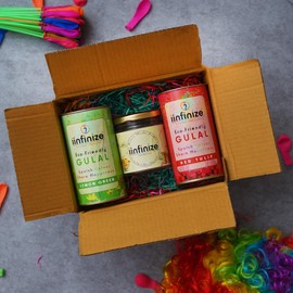 iinfinize Holi Combo 50g Kesaria Thandai Powder & 200g Herbal Gulal Powder for Holi Celebration Gift Set Red, Green Holi Colour