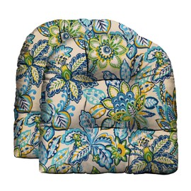 RSH DECOR: Tufted U-Shape Wicker Seat Cushions Set of 2 | 22” x 22” | Water & Fade-Resistant Spun Fabric | Outdoor Chair Cushions for Patio Furniture | Copeland Caribe Blue