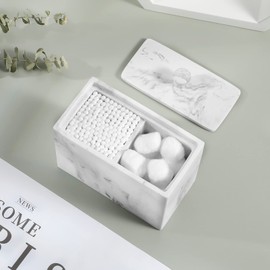 Luxspire Resin Cotton Pad Dispenser Cotton Bud Holder, Make Up Organiser Storage Box with Lid for Bath Salt Q-Tips, Cotton Container for Cosmetic 2 Compartments Cosmetic Organiser, Gravel White