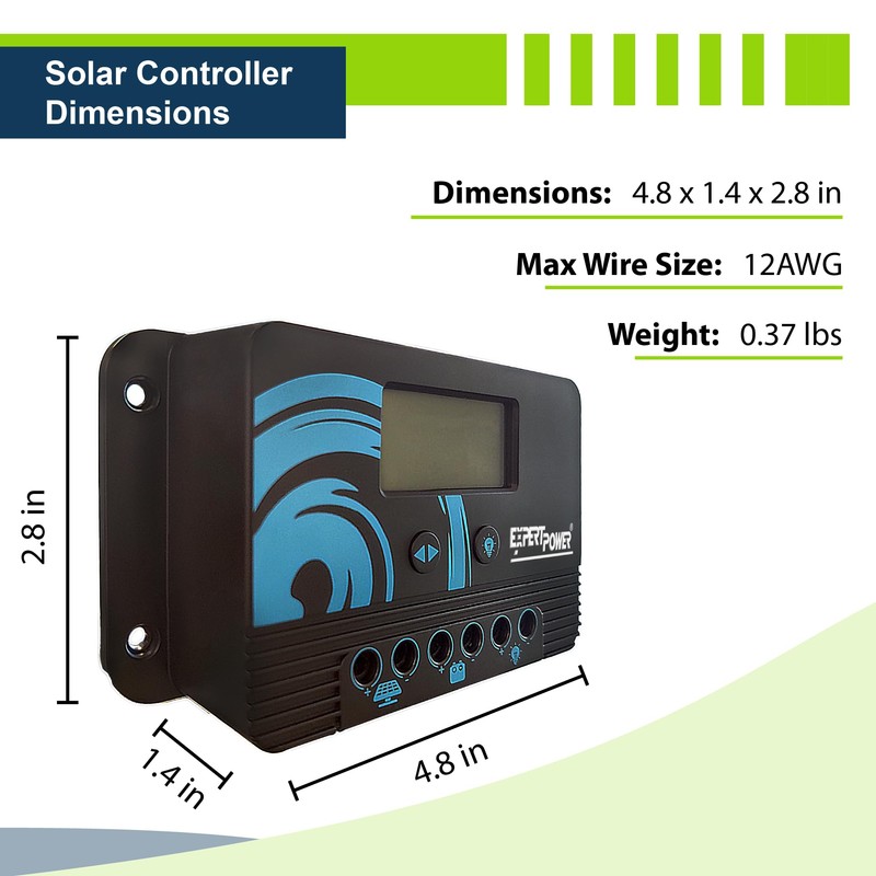 ExpertPower 10A PWM Solar Charge Controller Kit for LiFePO4, AGM,