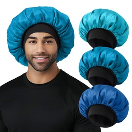 3Pcs Bonnets for Men Satin Bonnet for Sleeping Women Silk Hair Cap with Soft Elastic Band Mens Bonnet for Curly Hair Braids(Color 10)