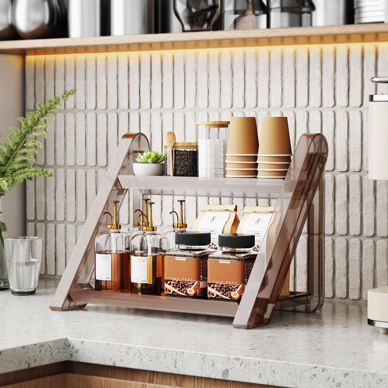 NiHome Foldable Coffee Bar Organizer Rack (Amber)