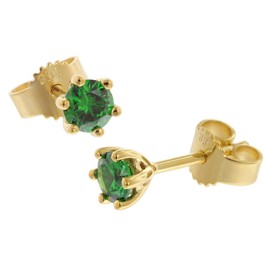 trendor Women's Earrings Gold 333/8K with Synthetic Emerald Fashion Earrings for Women Perfect Gift Idea and Elegant Accessory 68782, Yellow Gold, Emerald