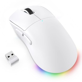 AJAZZ NJ08 Wireless Gaming Mouse 70g Lightweight, 12800 DPI, RGB Strip, 3-Mode Connection 2.4G/Bluetooth/Wired, 1000Hz Polling Rate, Ergonomic Right-Handed Design for PC, Mac, Windows, Laptop (White)
