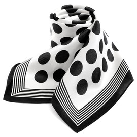 STARWHISPER 100% Pure Mulberry Silk Square Scarf27 x27 Lightweight Neckerchief Hair Scarf Headscarf Night Sleeping, Black and White Dots, 27 x 27 inches