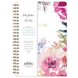 Blue Sky Kelly Ventura 2026 Weekly and Monthly Planner Calendar, January 2026 - December 2026, 5" x 8", Flexible Cover, Laminated Tabs, Durable Twin Wire Binding, Storage Pocket, Magenta Blooms