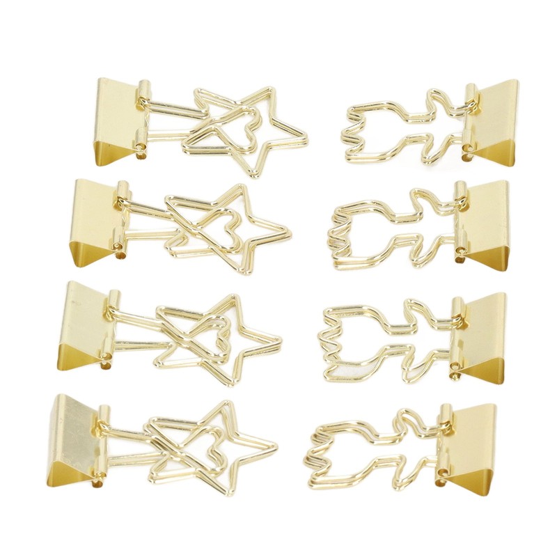 30pcs Gold Binder Clips Flower Shape Pentagonal Heart Shape Electroplating