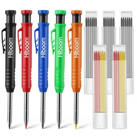 Deep Hole Marker, Carpenter's Pencil, Set of 5 with 35 Pencil Leads (Built-in Sharpener), Carpenter's Pencil, Craftsman Masonry Pencil, DIY Tool on Wood, Concrete Tiles, Design Patent