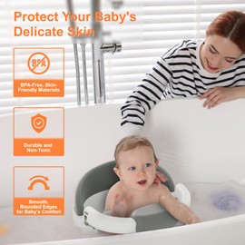 ONTHEWEI Baby Bath Seats for Babies Sitting Up, Non-Slip Baby Bathtub with 3 Suction Cups, Safe & Comfortable Toddler Bath Seat Ideal for Baby Bath/Shower Support, Stable Design, Grey (6-24 Months)