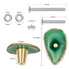 KYEYGWO Natural Green Agate Slice Cabinet Knobs, Set of 2 Decorative Drawer Pull Handles for Dresser Wardrobe Cupboard