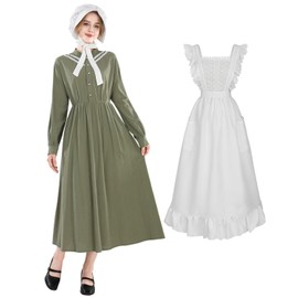 CR ROLECOS Colonial Prairie Dress for Women Long Sleeve Pioneer Costume Amish Old Fashioned Floral Dresses Green XXL