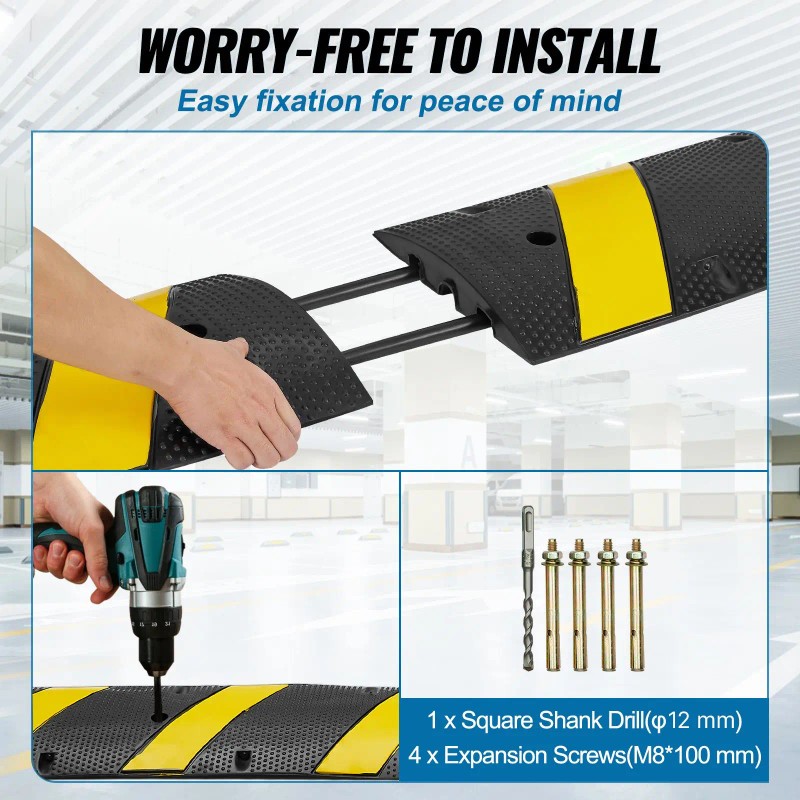 72'' Dual Channel Rubber Speed Bump Durable Traffic Hump with