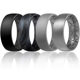 Egnaro Silicone Ring Men, Inner Arc Ergonomic Breathable Design Mens Rubber Wedding Band, 7 Rings / 4 Rings / 1 Ring Engagement Bands Promise Anniversary Rings, Suitable for Sports, Workout, Gym