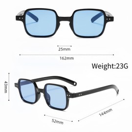 WDZAYXC Small Square Sunglasses for Men and Women, Classic Rectangular Sunglasses, UV400 Protection, Black/blue
