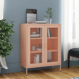 vidaXL Industrial Steel Storage Cabinet with Adjustable Shelves, Mesh Doors, Levellers, Pink, 31.5"x13.8"x40"