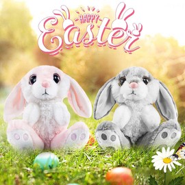 My OLi Cuddly Toys Easter Bunny Pack of 2 Plush Rabbit 18 cm Floppy Ears Sitting Stuffed Toy Rabbit Easter Gifts for Children Babies Boys Girls Grey & Pink Colour