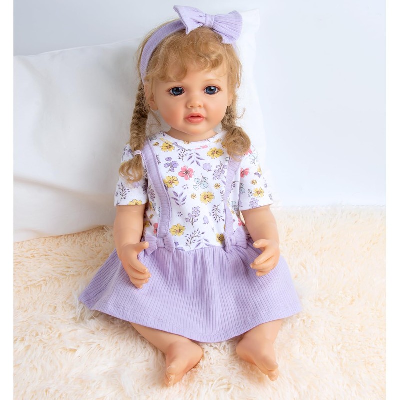 Baby Doll Clothes Floral Dress + Bow Headband Girl Doll