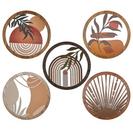 COFSLEEP 5 Pcs Boho Wall Art Decor 10''Wooden Living Room Wall Decor Modern Bohemian Minimalist Wall Hanging Decor Farmhouse Geometric Hanging Decor for Living Room, Bedroom,Apartment