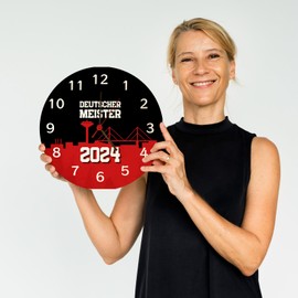 speecheese Leverkusen Wall Clock with Saying German Champion 2024 for Leverkusen Fan Champion Bowl Design Football League Triumph NRW Rhine Championship 2024