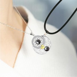 SURALIN Sun and Moon Magnetic Friendship Necklaces Couple Necklaces 100 Languages I Love You Projection Bff Chains for 2 Pairs Necklace for Couples Gift Pack of 2, Metal