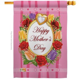 Breeze Decor Happy Mother's Day House Flag - Family Mom Mama Grandma Love Flowers Parent Sibling Relatives Grandparent - Decoration Banner Small Garden Yard Gift Double-Sided Made in USA 28 X 40