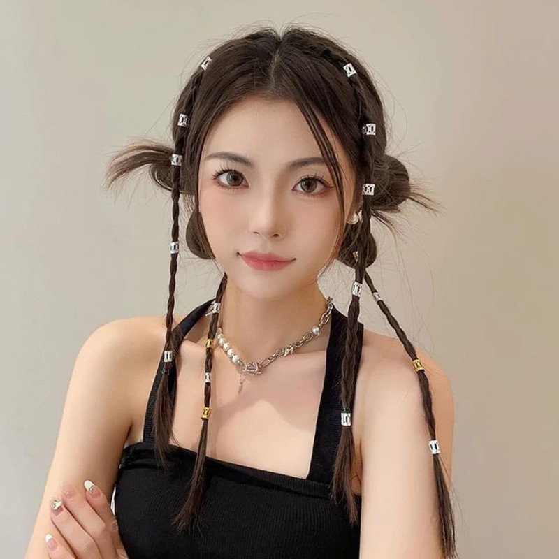 Jravezt ヘアビーズ 40個セット 髪飾り 編み込み用 ヘアブレイドリング 多種類 ヘアアクセサリー ヒップホップ ヘアアクセ