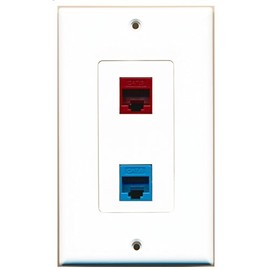 RiteAV 1 Port Cat6 Ethernet Red 1 Port Cat6 Ethernet Blue Wall Plate OVERSIZED Jumbo MIDI