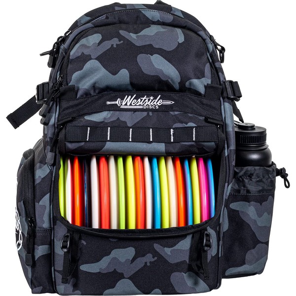 Westside Discs Refuge Pack Disc Golf Bag | Durable Frisbee Golf Backpack | Holds 18+ Discs | Great for All Skill Levels | Lightweight Bag with Tons of Storage (Midnight Camo)