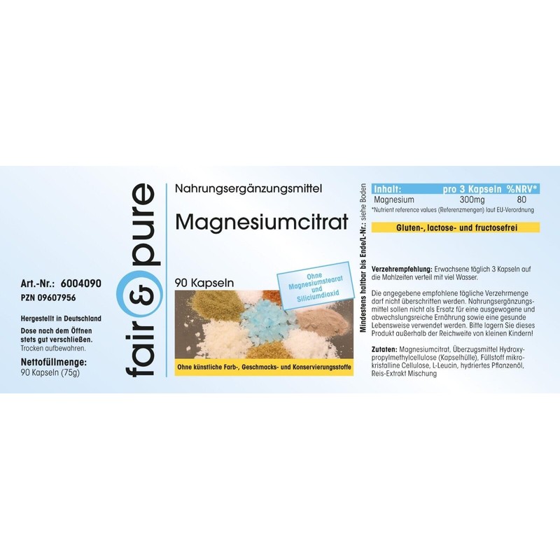 Magnesium Citrate, 300mg Magnesium per daily dose, 90 Capsules (No