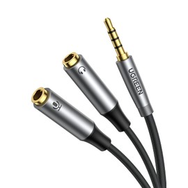 UGREEN 3.5mm Audio Distribution Cable, 4 Poles, TRRS Microphone + Headphone Splitter, Earphones, 3.5mm Distribution Cable, Stereo, Hi-Fi Sound Quality, Durable Nylon Braid, 24K Gold Plated Plugs,
