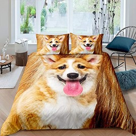 Homemissing Corgi Duvet Cover 3D Dog Print Bedding Set for Kids Boys Girls Adults Cute Puppy Comforter Cover Set Soft Warm Fluffy Dog Hair Bedspread Cover Bedroom Collection 2Pcs Single Size